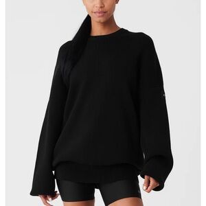 ALO Yoga Black Crew Neck Sweater with Balloon Sleeves
